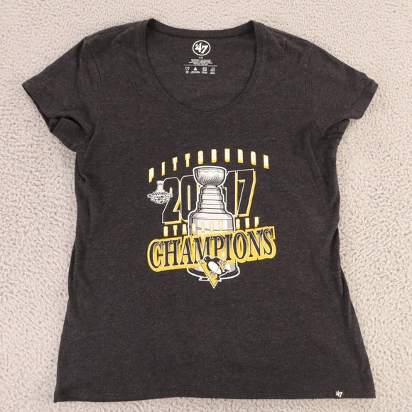 47 Tops - Pittsburgh Penguins Shirt Womens Large Gray NHL Hockey '47 Logo 2017 Stanley Cup
